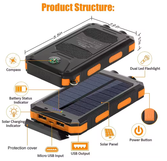 Camperio Solar Power Bank with Flashlight