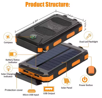 Camperio Solar Power Bank with Flashlight
